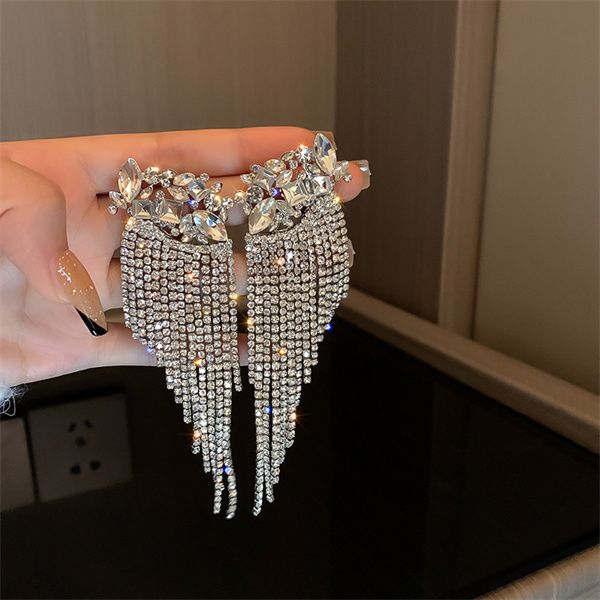 new fashion diamond flower tassel dangle chandelier european and american exaggerated atmosphere earrings light luxury earrings female ac209, Silver
new fashion diamond flower tassel dangle chandelier european and american exaggerated atmosphere earrings light luxury earrings female ac209, Silver