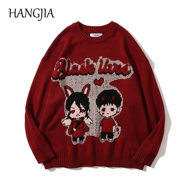 men's sweaters angel pattern black lived couples printed pullover knitwear men oversized japanese anime cartoon knitted sweater 220930, White;black
men's sweaters angel pattern black lived couples printed pullover knitwear men oversized japanese anime cartoon knitted sweater 220930, White;black