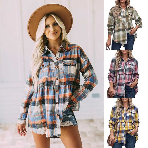 2022 women's autumn and winter new polo long sleeve pocket casual plaid shirt, White
2022 women's autumn and winter new polo long sleeve pocket casual plaid shirt, White