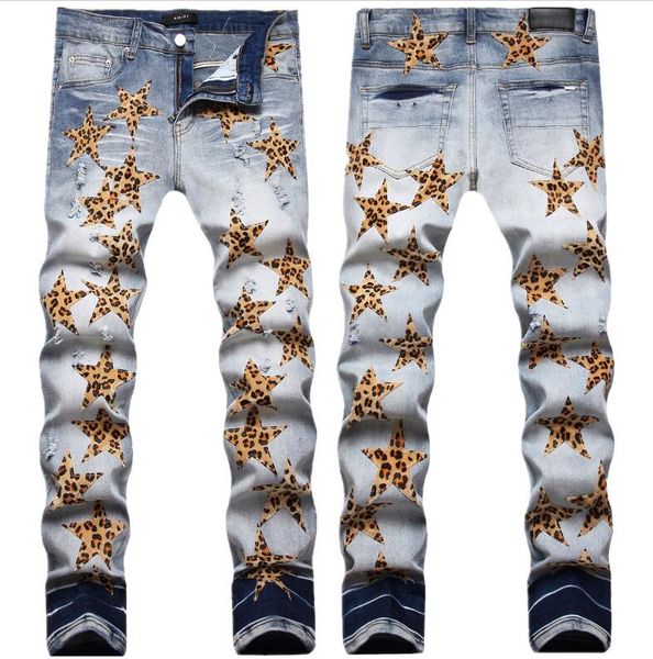 european and american men's jeans small feet the stars leopard grain pants washed stretch jean trousers mm1gg77, Blue
european and american men's jeans small feet the stars leopard grain pants washed stretch jean trousers mm1gg77, Blue