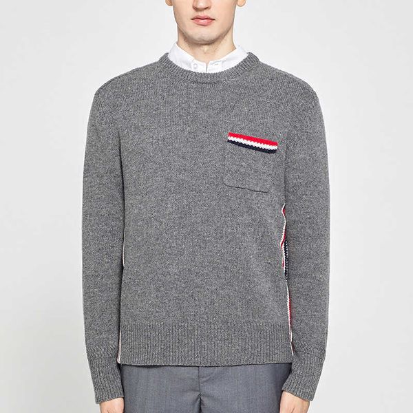 new tb thom mens 4-stripe embroidered wool cardigan grey oversized v-neck sweater with pocket men clothing for korean, White;black
new tb thom mens 4-stripe embroidered wool cardigan grey oversized v-neck sweater with pocket men clothing for korean, White;black
