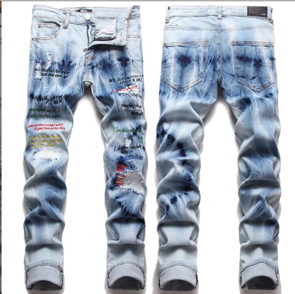men's jeans european jean hombre men embroidery ripped for trend brand motorcycle pant mens skinny trousers mm3gg18, Blue
men's jeans european jean hombre men embroidery ripped for trend brand motorcycle pant mens skinny trousers mm3gg18, Blue