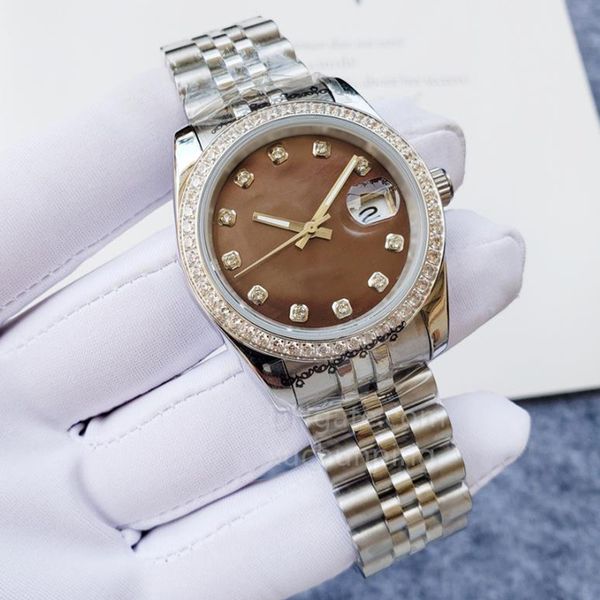 business design watch quality diamond dial and bezel mechanical automatic men's watch, Slivery;brown
business design watch quality diamond dial and bezel mechanical automatic men's watch, Slivery;brown