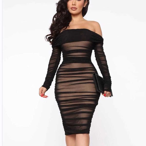 party dresses 2022 fashion bodycon off shoulder mesh pleated strapless dress women mini party club long sleeve dresses vestidos clothes t220, White;black
party dresses 2022 fashion bodycon off shoulder mesh pleated strapless dress women mini party club long sleeve dresses vestidos clothes t220, White;black