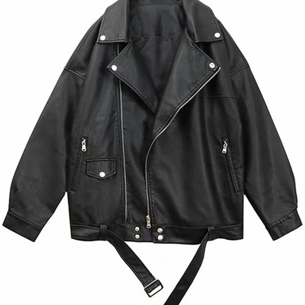 women's jackets sungtin women loose pu leather black soft faux street moto biker coat lady casual outerwear 220930, Black;brown
women's jackets sungtin women loose pu leather black soft faux street moto biker coat lady casual outerwear 220930, Black;brown