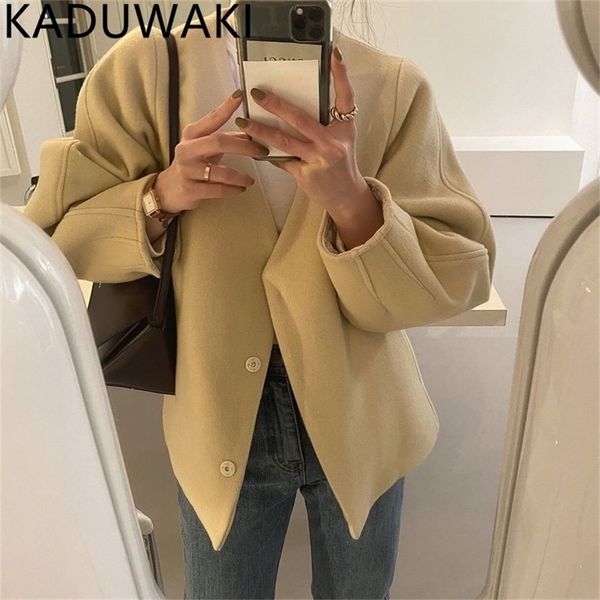 womens wool blends vintage soft color vneck short coat women simple autumn winter elegant loose casual jackets korean chic streetwear 22093, Black
womens wool blends vintage soft color vneck short coat women simple autumn winter elegant loose casual jackets korean chic streetwear 22093, Black