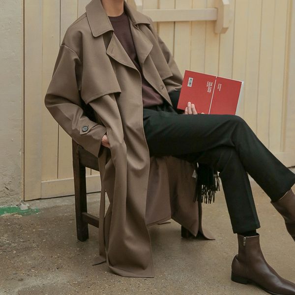 men's jackets autumn korean double breasted windbreaker fashion men's middle long loose handsome men trench coat belt over knees 2, Black;brown
men's jackets autumn korean double breasted windbreaker fashion men's middle long loose handsome men trench coat belt over knees 2, Black;brown