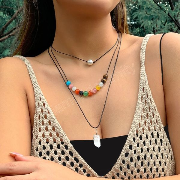 boho colorful beads pearl crystal stone pendant necklace for women layered wax line sweater chains necklace fashion jewelry, Silver
boho colorful beads pearl crystal stone pendant necklace for women layered wax line sweater chains necklace fashion jewelry, Silver
