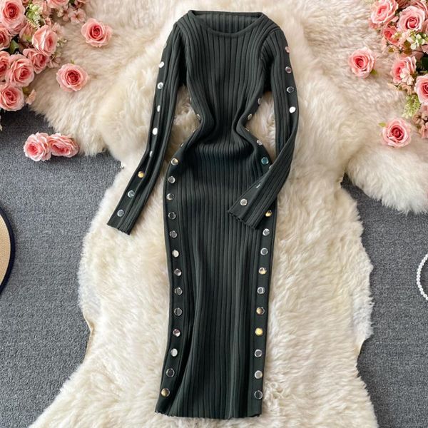 dresses winter women's knitted o-neck long sleeve slim fit dress side double row buckle hip wrap dress ladies sheath dress, Black;gray
dresses winter women's knitted o-neck long sleeve slim fit dress side double row buckle hip wrap dress ladies sheath dress, Black;gray