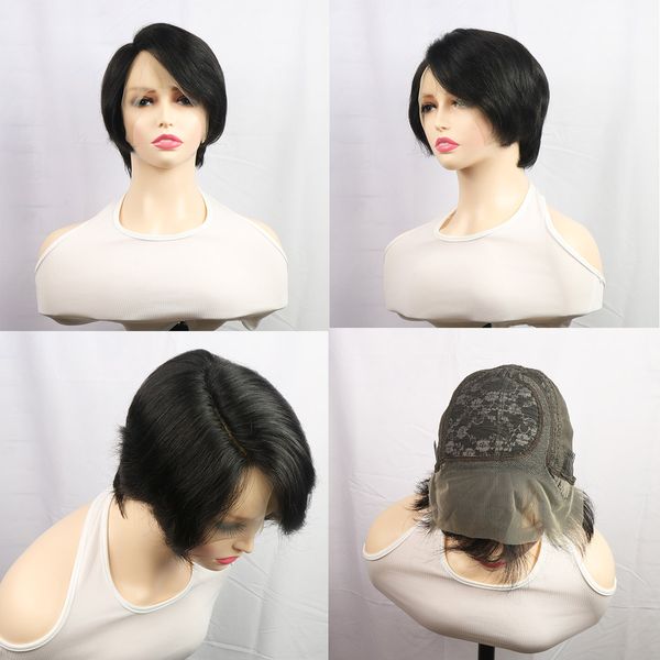 black t part lace wigs human hair straight long side part short pixie cut, Black;brown
black t part lace wigs human hair straight long side part short pixie cut, Black;brown