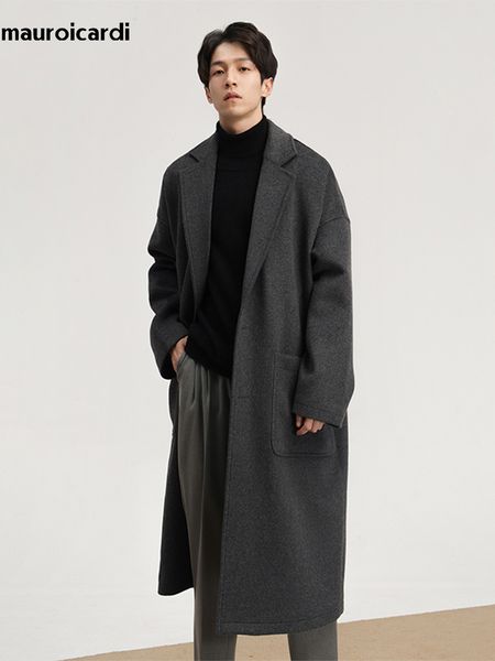 men's wool blends mauroicardi autumn winter long oversized casual woolen trench coat men pockets single breasted loose casual korean fa, Black
men's wool blends mauroicardi autumn winter long oversized casual woolen trench coat men pockets single breasted loose casual korean fa, Black