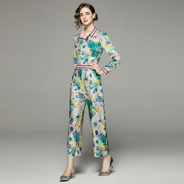 beautiful floral two piece pants elegant printed green women's sets 2022 runway ladies long sleeve button shirts and trousers suits of, White
beautiful floral two piece pants elegant printed green women's sets 2022 runway ladies long sleeve button shirts and trousers suits of, White