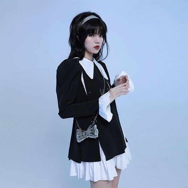 dresses japan fashion gothic black mini flounced edge sweet coolwaist closed thin fake two pieces patchwork a-line short woman dress, Black;gray
dresses japan fashion gothic black mini flounced edge sweet coolwaist closed thin fake two pieces patchwork a-line short woman dress, Black;gray
