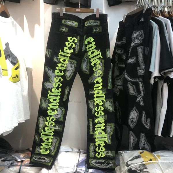 men's jeans endless denim pants men women punk style breach embroidered straight trousers, Blue
men's jeans endless denim pants men women punk style breach embroidered straight trousers, Blue