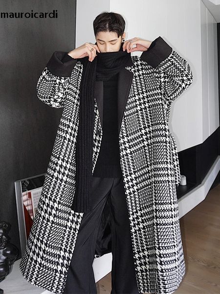 men's wool blends mauroicardi autumn winter long oversized black patchwork plaid trench coat men loose casual luxury designer korean fa
men's wool blends mauroicardi autumn winter long oversized black patchwork plaid trench coat men loose casual luxury designer korean fa
