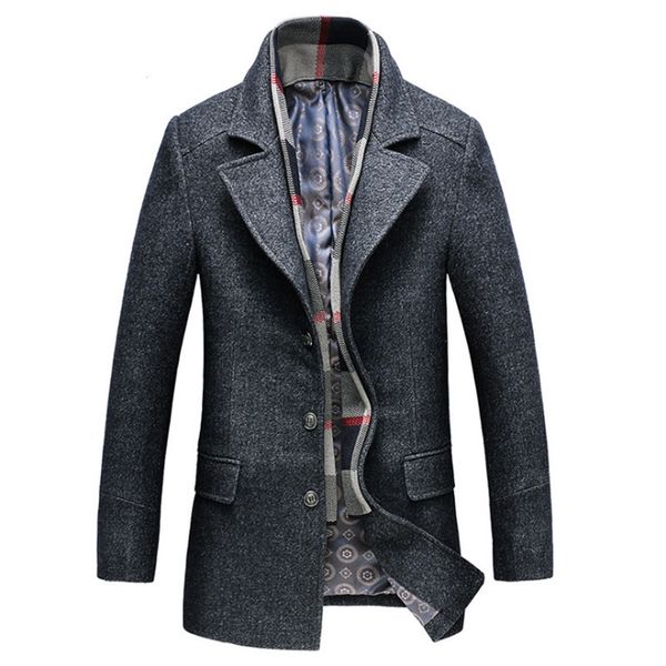 men's wool blends winter trench coat men thick wool blends jacket detachable scarf casual men's woolen coat grey long male outerwe, Black
men's wool blends winter trench coat men thick wool blends jacket detachable scarf casual men's woolen coat grey long male outerwe, Black