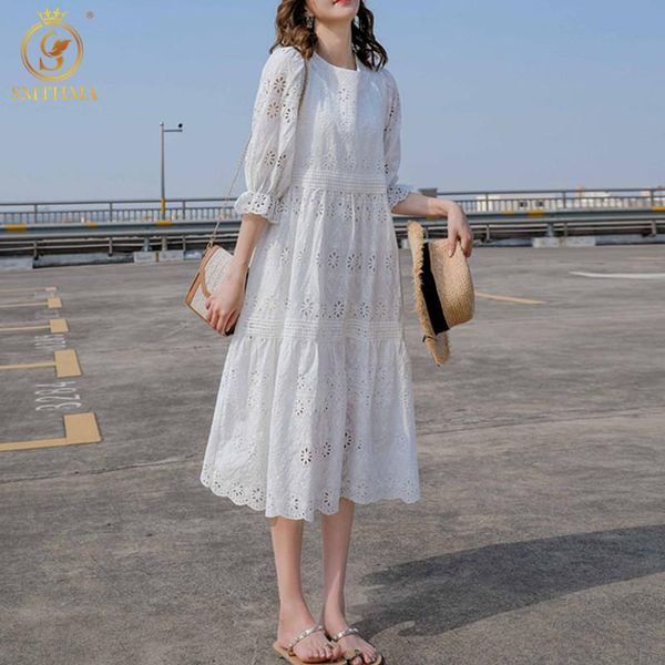 dresses hma 2022 new fashion summer elegant lace hollow out white dresses women's loose mid-length dress vestidos, Black;gray 
dresses hma 2022 new fashion summer elegant lace hollow out white dresses women's loose mid-length dress vestidos, Black;gray