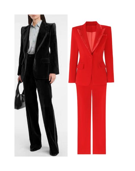 high-quality office lady classic suits one button velour blazer and pants, White;black
high-quality office lady classic suits one button velour blazer and pants, White;black