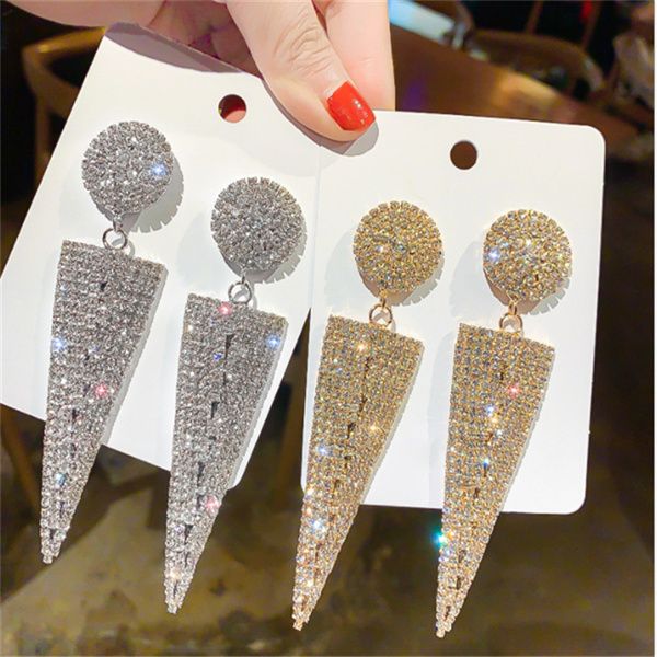 european and american fashion full diamond dangle chandelier personality triangle diamond earrings female ac225, Silver
european and american fashion full diamond dangle chandelier personality triangle diamond earrings female ac225, Silver