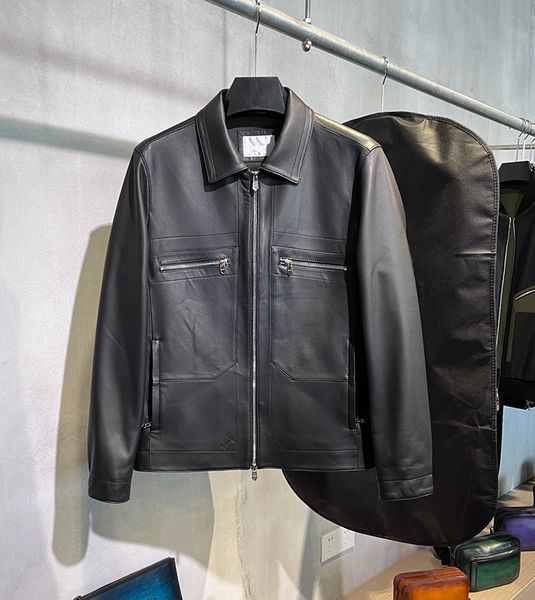 design new men's business casual leather jacket luxury clothing brand sheepskin material motorcycle zipper jacket, Black
design new men's business casual leather jacket luxury clothing brand sheepskin material motorcycle zipper jacket, Black