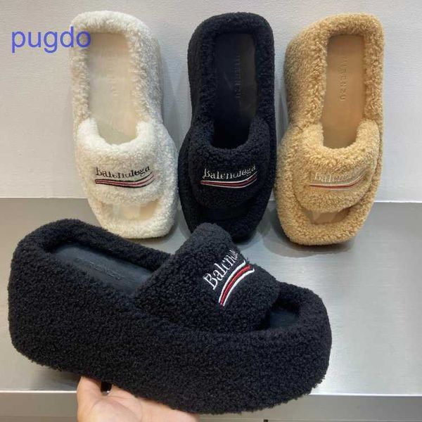 2023 designer ba lenciaga winter slippers price paris wool women's wedge heel mesh red letter embroidery one wo, Black
2023 designer ba lenciaga winter slippers price paris wool women's wedge heel mesh red letter embroidery one wo, Black