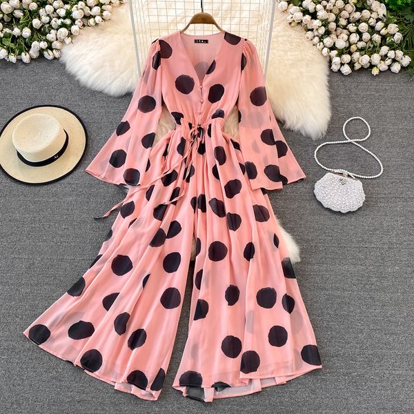 flare sleeve polka dot printed v-neck jumpsuit retro seaside resort beach wide leg pants jumpsuit, Black;white
flare sleeve polka dot printed v-neck jumpsuit retro seaside resort beach wide leg pants jumpsuit, Black;white