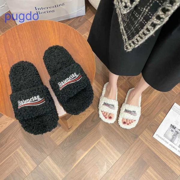designer ba lenciaga winter slippers online shop women's flat and thick bottom slippers woolen, Black
designer ba lenciaga winter slippers online shop women's flat and thick bottom slippers woolen, Black