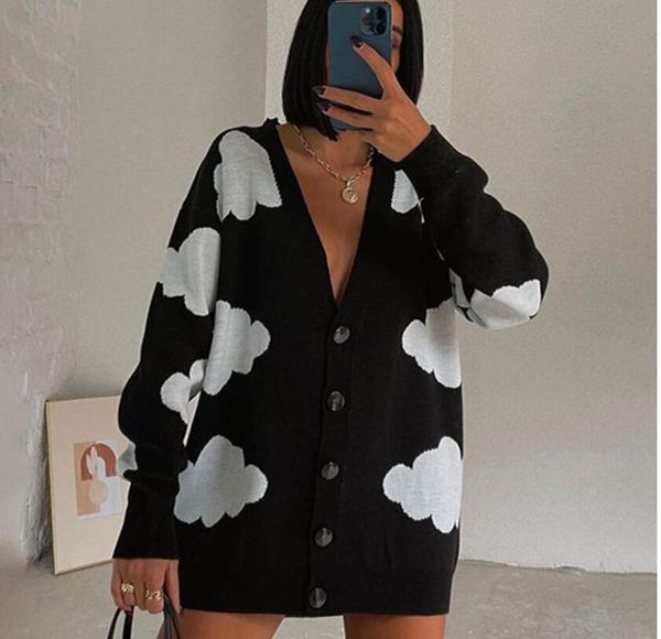 women sweater designer cardigan oversize v-neck elegant autumn ladies puff dress new long sleeve knitwear, White;black
women sweater designer cardigan oversize v-neck elegant autumn ladies puff dress new long sleeve knitwear, White;black