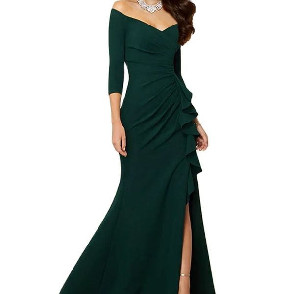 mother of the bride dresses featuring stretch fabric 3/4 long sleeves drapes bare shoulders v-neck elegant and sexy, Black;red
mother of the bride dresses featuring stretch fabric 3/4 long sleeves drapes bare shoulders v-neck elegant and sexy, Black;red