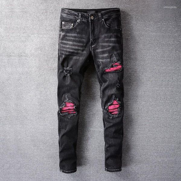 men's jeans 2022 men's high street fashion casual black ripped male red patch stretch slim denim pants for men 806, Blue
men's jeans 2022 men's high street fashion casual black ripped male red patch stretch slim denim pants for men 806, Blue