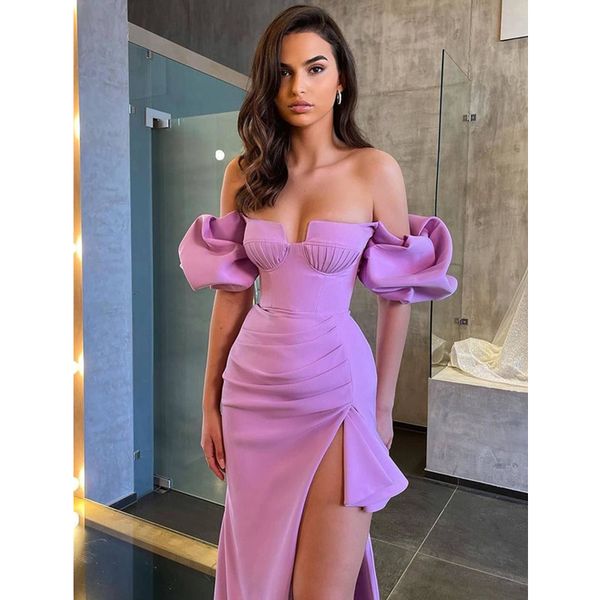 

fashion women lady ruffles one piece dress sexy puff sleeve slim pencil party evening dresses 1124, Purple