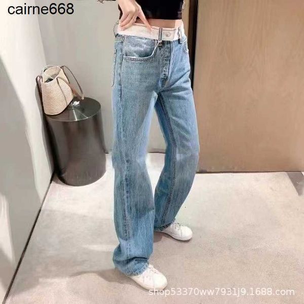 designer women's jeans alexanders medium waist denim wide wangs leg pants women autumn new loose leg length washing straight leg pants, Blue