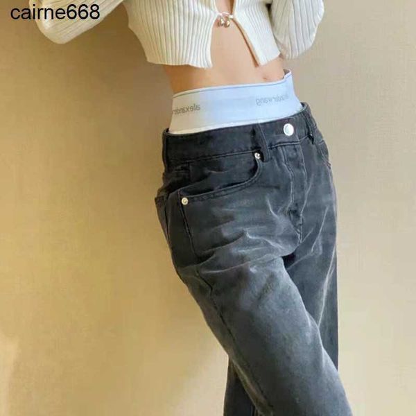 designer new letter webbing double waist head design washing casual alexanders straight jeans trousers women wangs, Blue
designer new letter webbing double waist head design washing casual alexanders straight jeans trousers women wangs, Blue