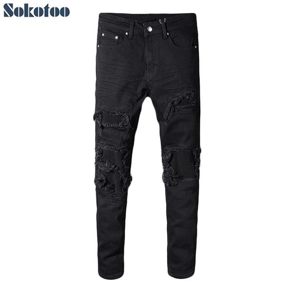 sokotoo men's black patchwork stretch denim biker jeans for motorcycle slim fit skinny ripped pencil pants284r, Blue
sokotoo men's black patchwork stretch denim biker jeans for motorcycle slim fit skinny ripped pencil pants284r, Blue