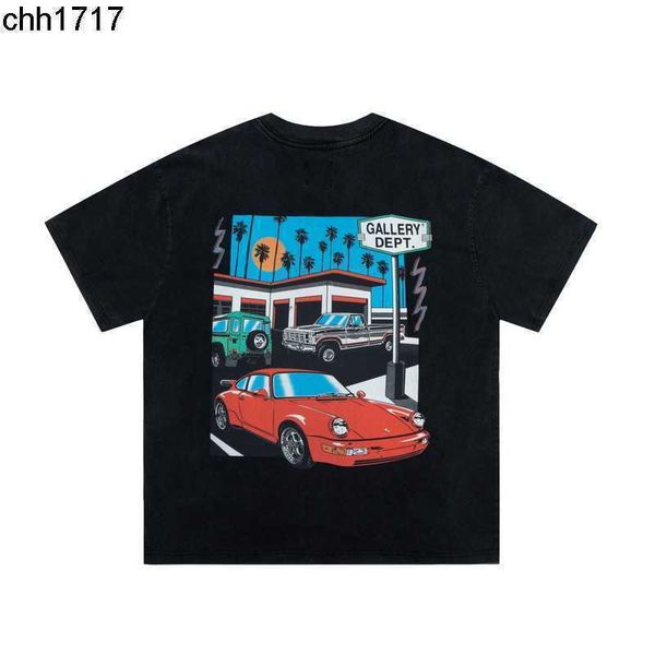 galleryes dept water wash old damaged cartoon car porsche 911 loose color painted round neck short sleeve t-shirt, White;black 
galleryes dept water wash old damaged cartoon car porsche 911 loose color painted round neck short sleeve t-shirt, White;black