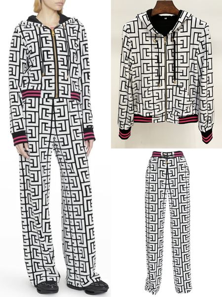 high-quality star with the same two piece pants geometric pattern velvet hooded-collar jacket and adjustable waist pants, White
high-quality star with the same two piece pants geometric pattern velvet hooded-collar jacket and adjustable waist pants, White