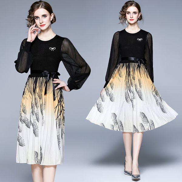 elegant knitted panelled printed pleated dress long sleeve 2022 runway designer women patchwork tulle midi dresses casual office slim ladies, Black;gray
elegant knitted panelled printed pleated dress long sleeve 2022 runway designer women patchwork tulle midi dresses casual office slim ladies, Black;gray