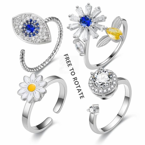 fashion rotating opening zircon ring designer band link clover luxury nail love tennis charm homme men chains for women rings bohemian jewel, Silver
fashion rotating opening zircon ring designer band link clover luxury nail love tennis charm homme men chains for women rings bohemian jewel, Silver