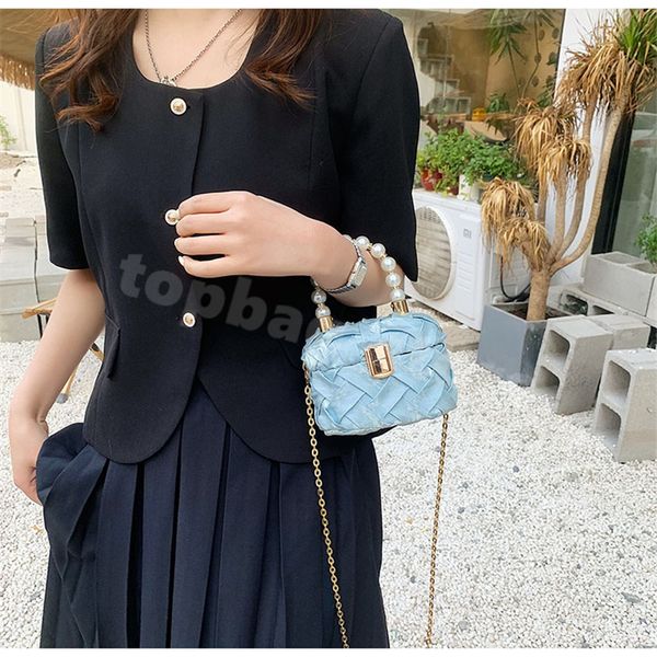 hbp shoulder bags pearl 2022 new girl woven hand chain cross-body box bag shopping wallet card holder