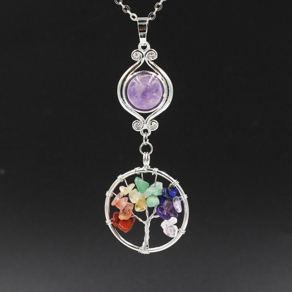 7 chakra chip stone pendant round tree of life natural quartz pendulum turquoises amethysts pink purple crystal pendants healing, Silver
7 chakra chip stone pendant round tree of life natural quartz pendulum turquoises amethysts pink purple crystal pendants healing, Silver