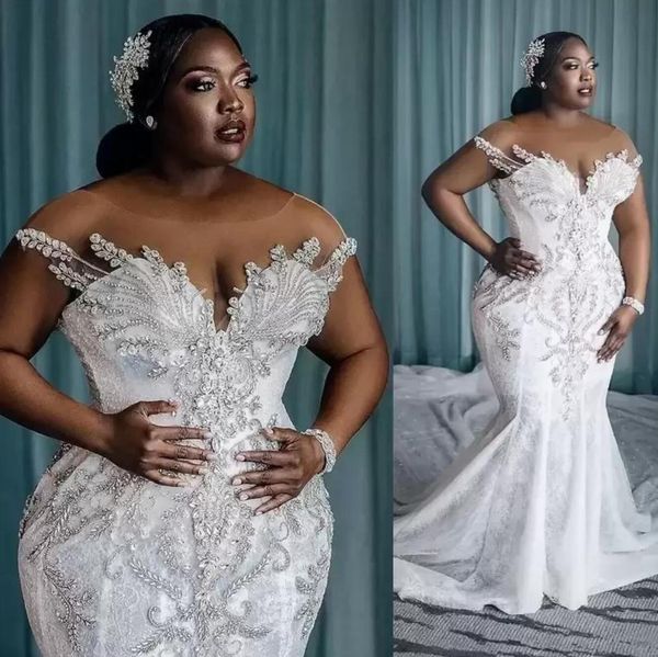 2023 african arabic charming mermaid wedding dresses illusion lace appliques crystal beading cap sleeves chapel train formal bridal gowns pl, White
2023 african arabic charming mermaid wedding dresses illusion lace appliques crystal beading cap sleeves chapel train formal bridal gowns pl, White