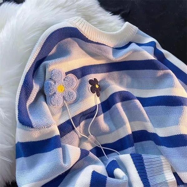 women's sweaters deeptown korean style striped blue oversize sweater women harajuku couple green crewneck jumper pullover female flowe, White;black
women's sweaters deeptown korean style striped blue oversize sweater women harajuku couple green crewneck jumper pullover female flowe, White;black