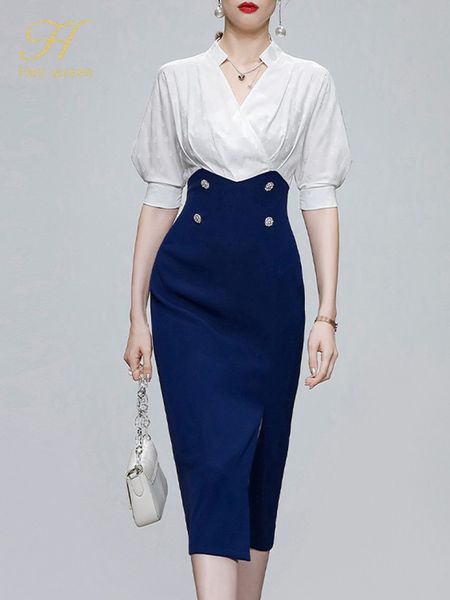 work dresses h han queen elegant contrast color stitching slit pencil dress women's summer sheath office dresses occupation bodycon ves, White;black
work dresses h han queen elegant contrast color stitching slit pencil dress women's summer sheath office dresses occupation bodycon ves, White;black