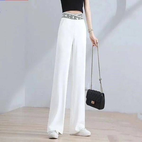 women s pants s ice silk wide leg womens high waist drooping letter elastic spring summer thin straight loose white ladie 220930, Black;white
women s pants s ice silk wide leg womens high waist drooping letter elastic spring summer thin straight loose white ladie 220930, Black;white