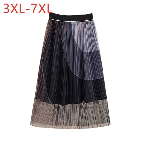 

plus size dresses spring autumn plus size pleated skirt for women large korean aline print long skirts 3xl 4xl 5xl 6xl 7xl 221006, Black