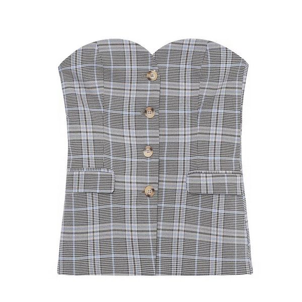 women's vest new spring and autumn fashionable temperament slim breasted women's plaid bosom heart collar top, White
women's vest new spring and autumn fashionable temperament slim breasted women's plaid bosom heart collar top, White