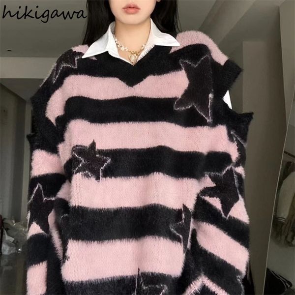 women's sweaters harajuku oversized pullovers women's clothing fashion striped casual jumper pull femme knitted off shoulder sweat, White;black
women's sweaters harajuku oversized pullovers women's clothing fashion striped casual jumper pull femme knitted off shoulder sweat, White;black