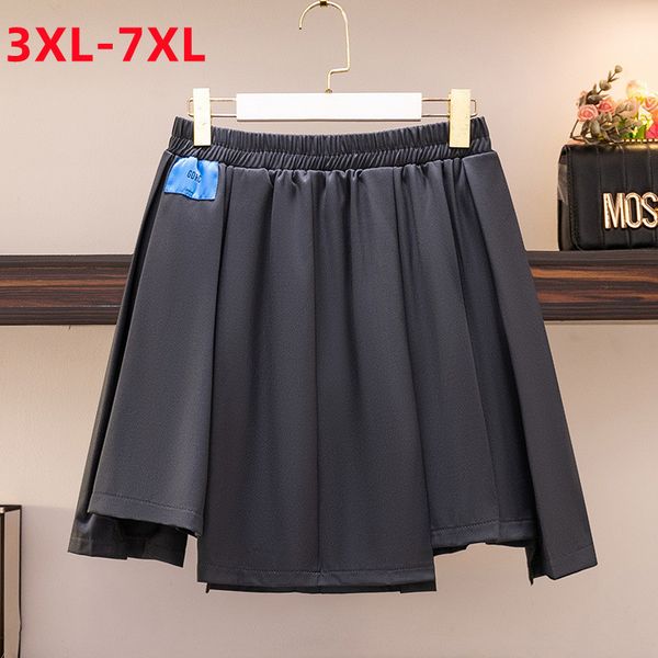 plus size dresses summer plus size pleated skirt for women large size aline gray irregular mini skirts 3xl 4xl 5xl 6xl 7xl 221006, Black