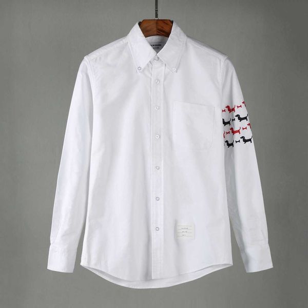 men's casual shirts tb jl fashion brand oxford spinning one sleeve dog embroidery long for men and women, White;black
men's casual shirts tb jl fashion brand oxford spinning one sleeve dog embroidery long for men and women, White;black