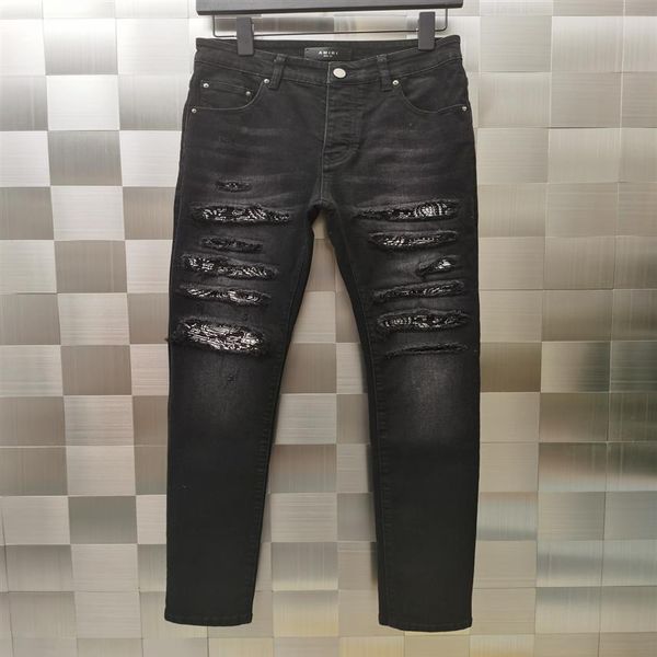 falection mens 21ss amimike jeans distressed bandanna patch ripped denim jeans218c, Blue
falection mens 21ss amimike jeans distressed bandanna patch ripped denim jeans218c, Blue